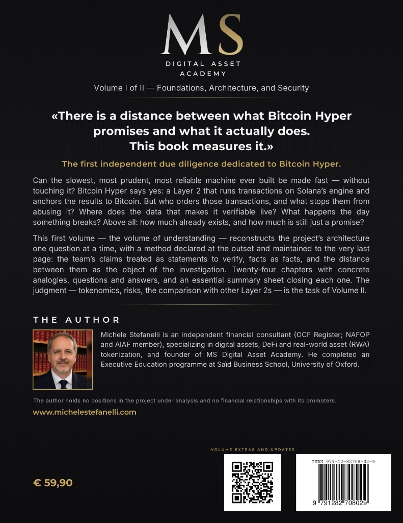 الغلاف الخلفي لكتاب Michele Stefanelli «Due Diligence of a Layer 2 – The Bitcoin Hyper Case, Volume I»